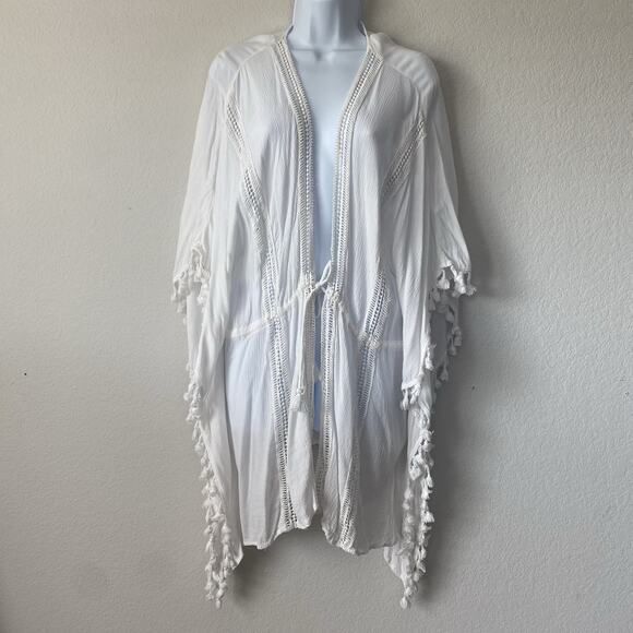 Gianni Bini White Tassel Swim Suit Cover Up Boho Medium Beach Resort Pool comfy - Picture 1 of 10